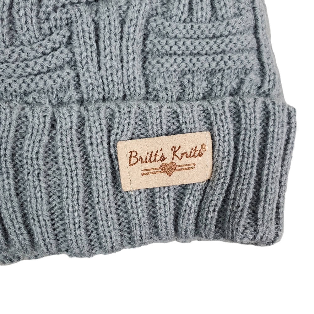 Britt's Knits Grey Plush Lined Pom Pom Knit Beanie Size OS - Picture 4 of 5
